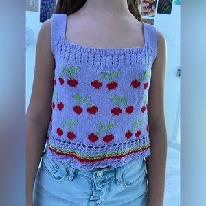 purple cherry print zara knit crop top